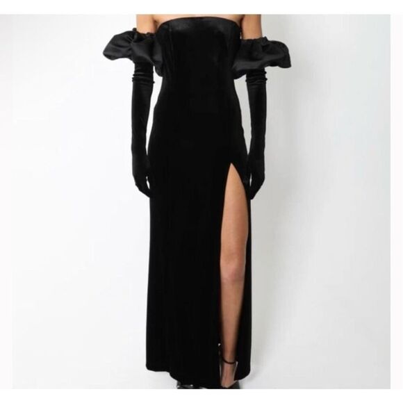 NWOT Miscreants Revolve Cupid Black Velvet Strapless Maxi Dress Size US 4 / UK 8 - Picture 4 of 11